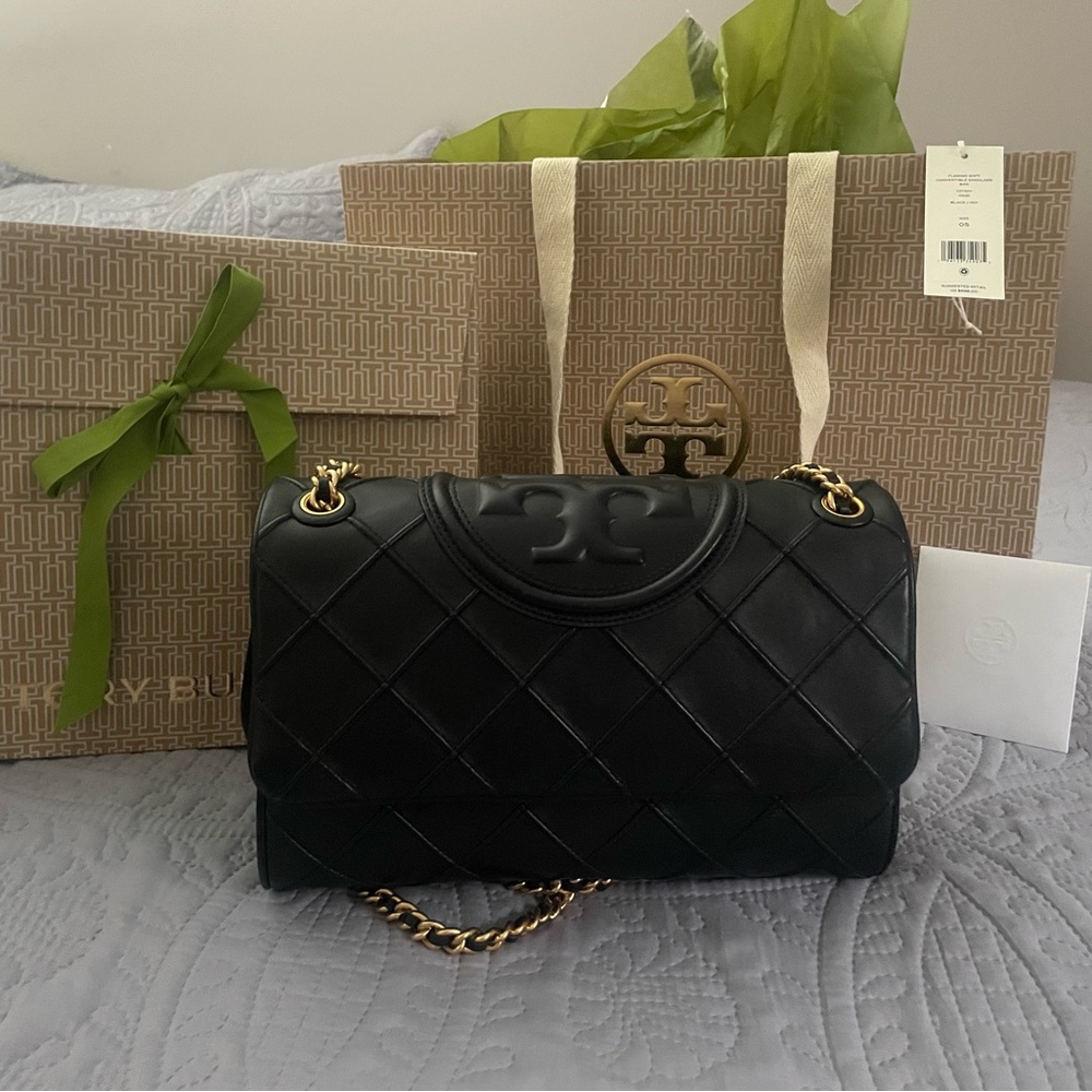 Tory Burch Fleming Black Quilted Shoulder Bag